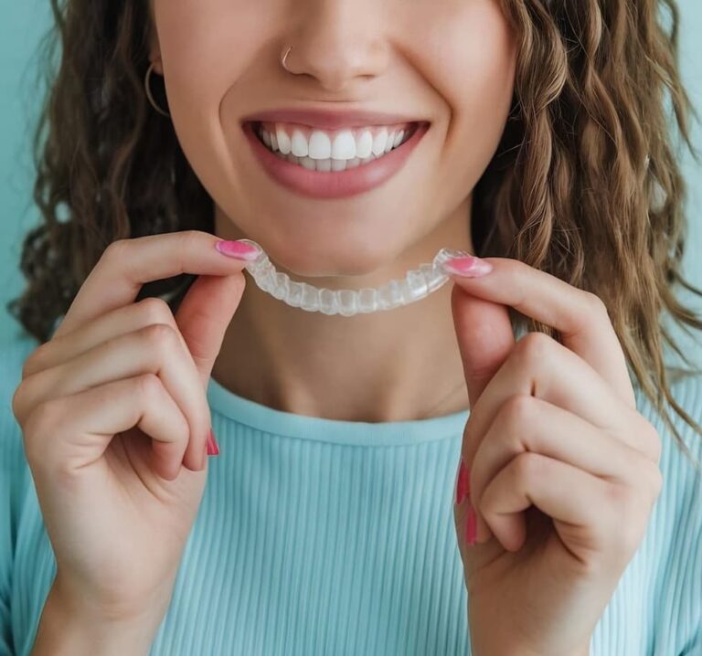 a young woman who has recently visited Willow Dental Care Vancouver is holding visalign in her hands